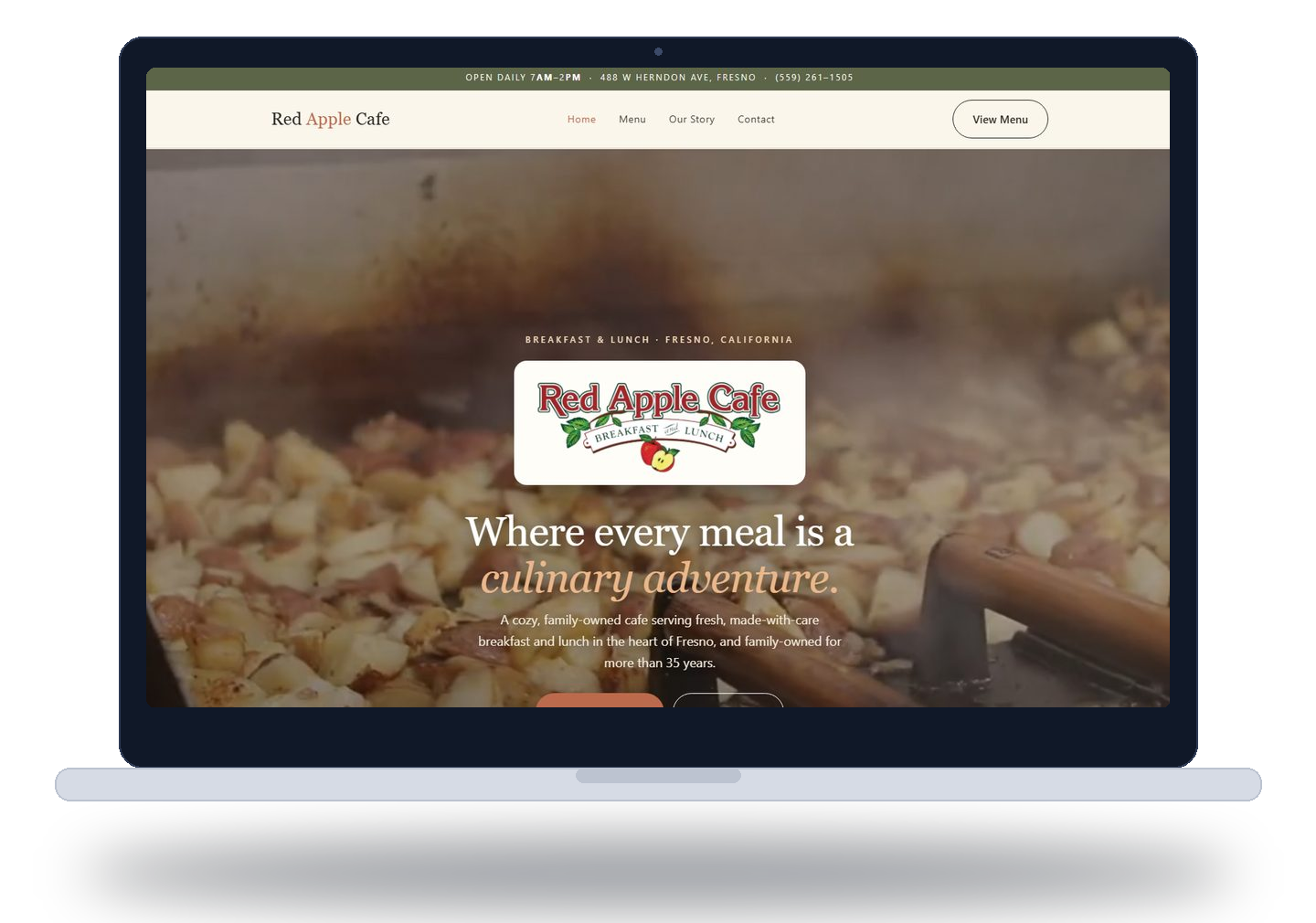 Red Apple Café website shown on a laptop — designed by Untamed Web Design