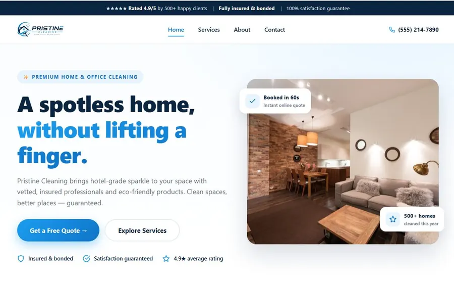 Website for Pristine Cleaning