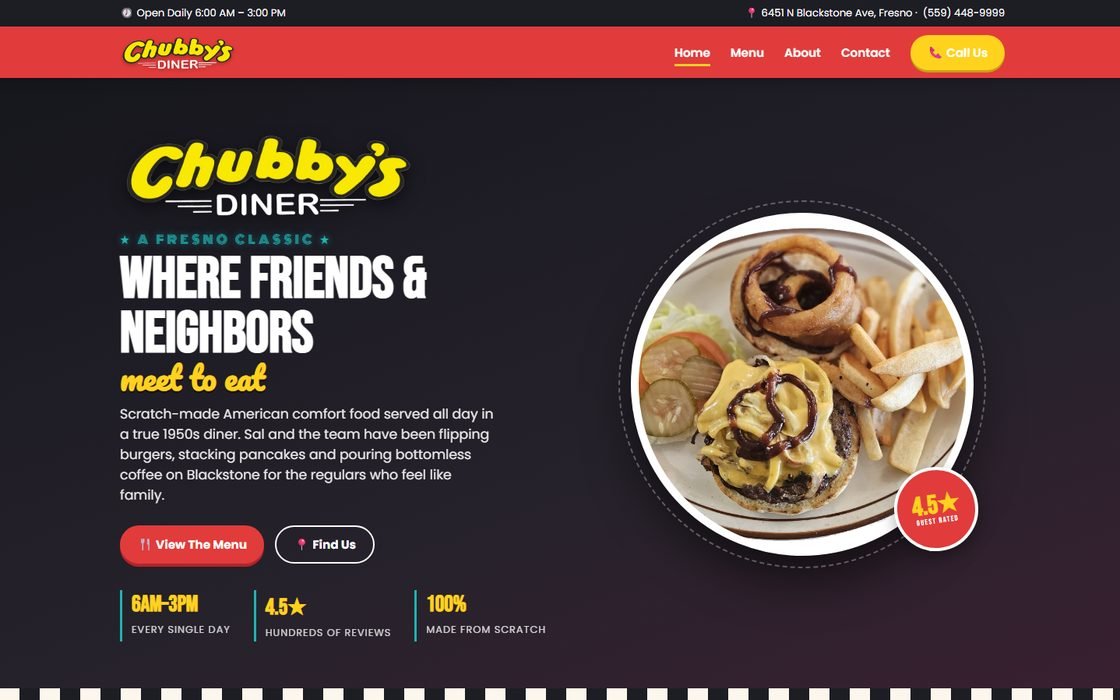 Website for Chubby's Diner