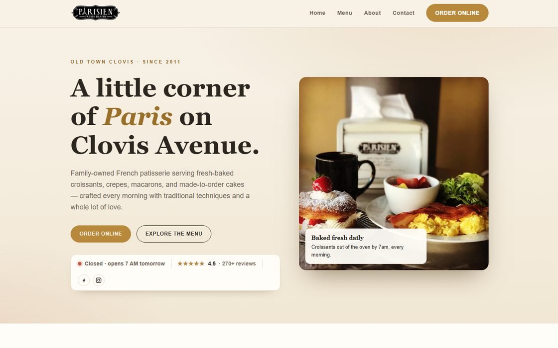 Website for Parisien Bakery